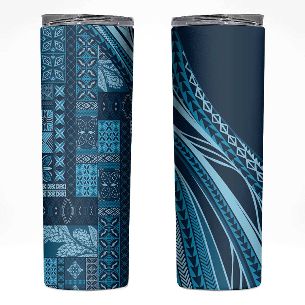 Pasifika Women's Day - Samoa Siapo Malu Tattoo Inspired Skinny Tumbler Navy Blue