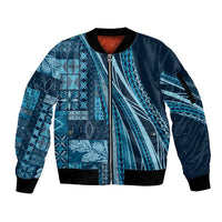 Pasifika Women's Day - Samoa Siapo Malu Tattoo Inspired Sleeve Zip Bomber Jacket Navy Blue