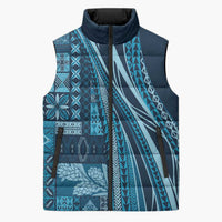 Pasifika Women's Day - Samoa Siapo Malu Tattoo Inspired Sleeveless Puffer Jacket Navy Blue