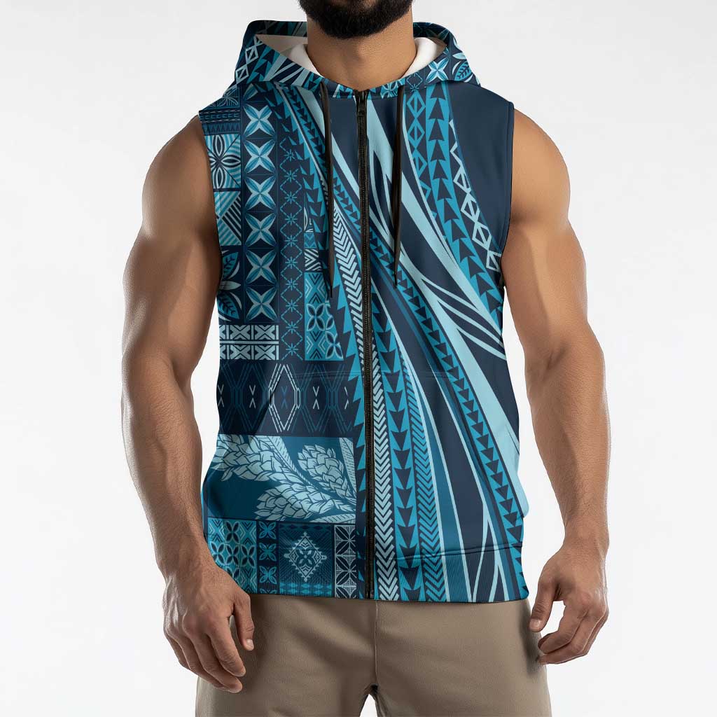 Pasifika Women's Day - Samoa Siapo Malu Tattoo Inspired Sleeveless Zip Hoodie Navy Blue
