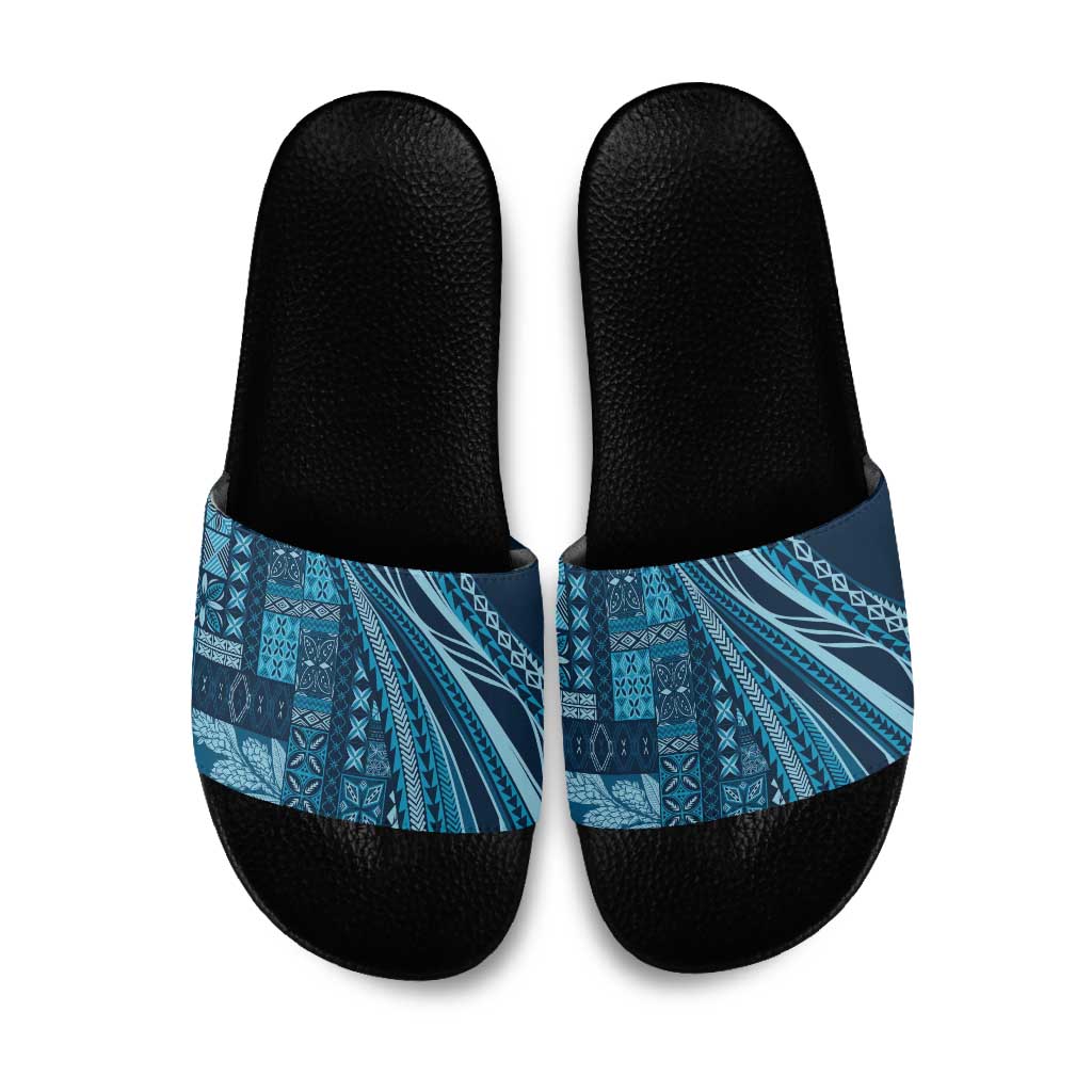 Pasifika Women's Day - Samoa Siapo Malu Tattoo Inspired Slide Sandals Navy Blue