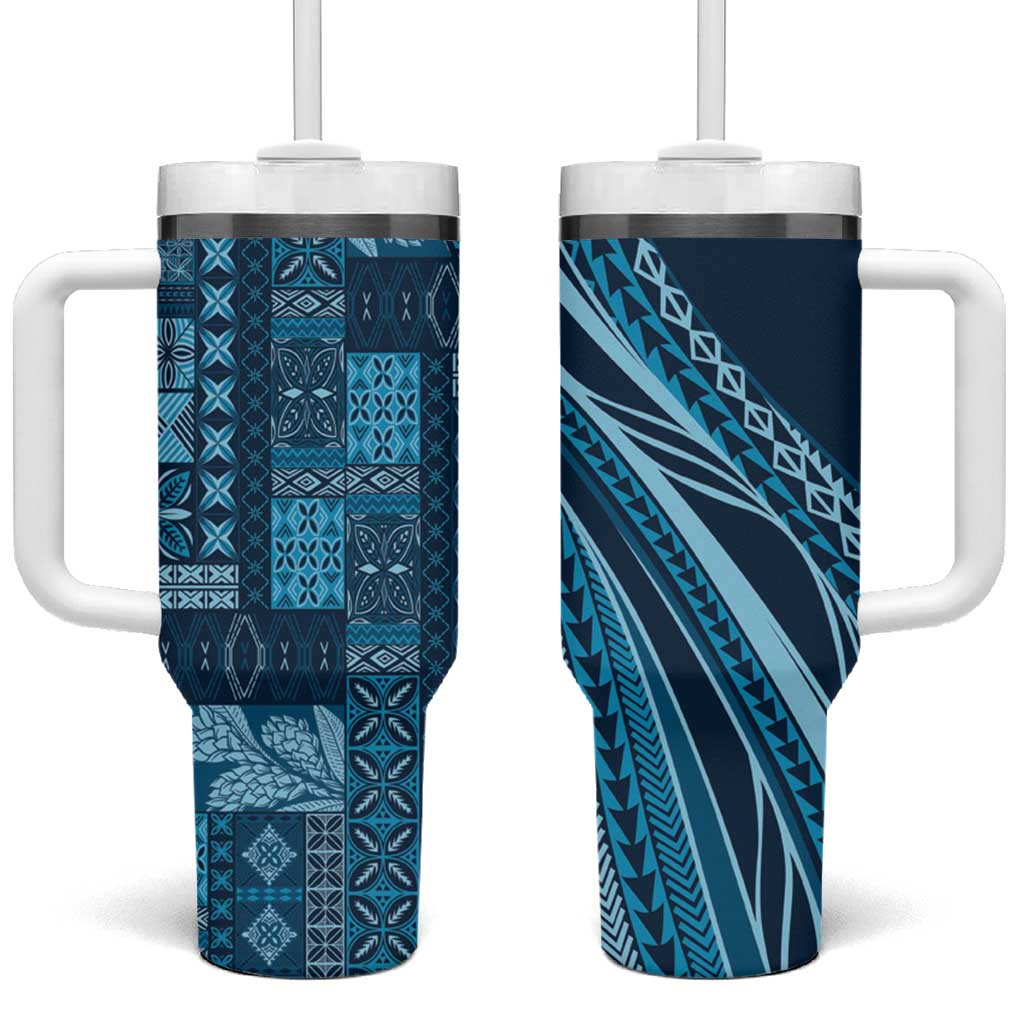 Pasifika Women's Day - Samoa Siapo Malu Tattoo Inspired Tumbler With Handle Navy Blue