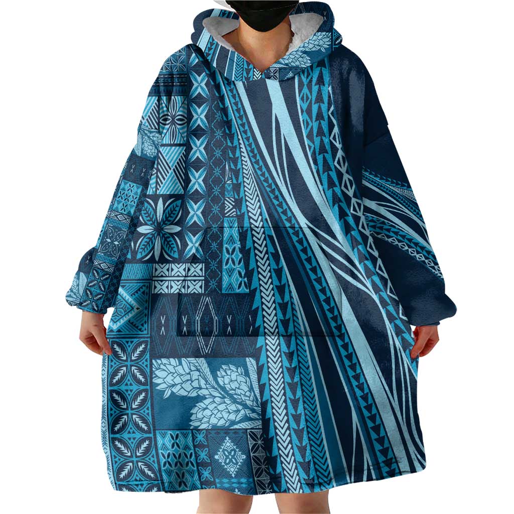 Pasifika Women's Day - Samoa Siapo Malu Tattoo Inspired Wearable Blanket Hoodie Navy Blue