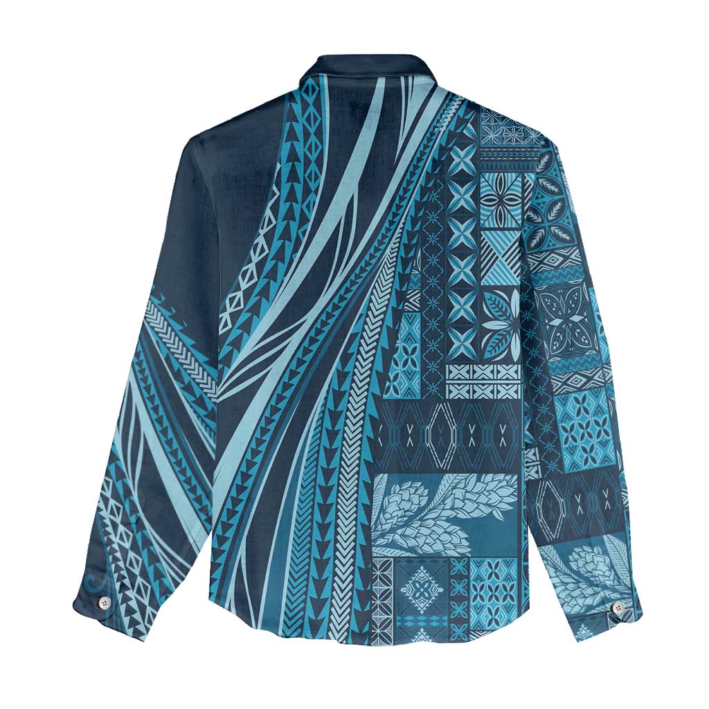 Pasifika Women's Day - Samoa Siapo Malu Tattoo Inspired Women Casual Shirt Navy Blue