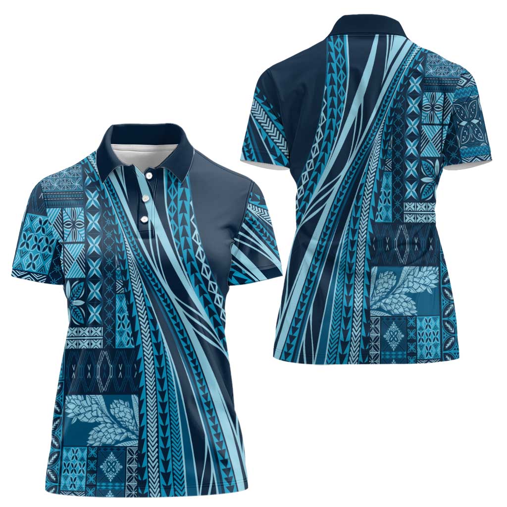 Pasifika Women's Day - Samoa Siapo Malu Tattoo Inspired Women Polo Shirt Navy Blue
