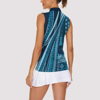 Pasifika Women's Day - Samoa Siapo Malu Tattoo Inspired Women Sleeveless Polo Shirt Navy Blue