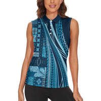 Pasifika Women's Day - Samoa Siapo Malu Tattoo Inspired Women Sleeveless Polo Shirt Navy Blue