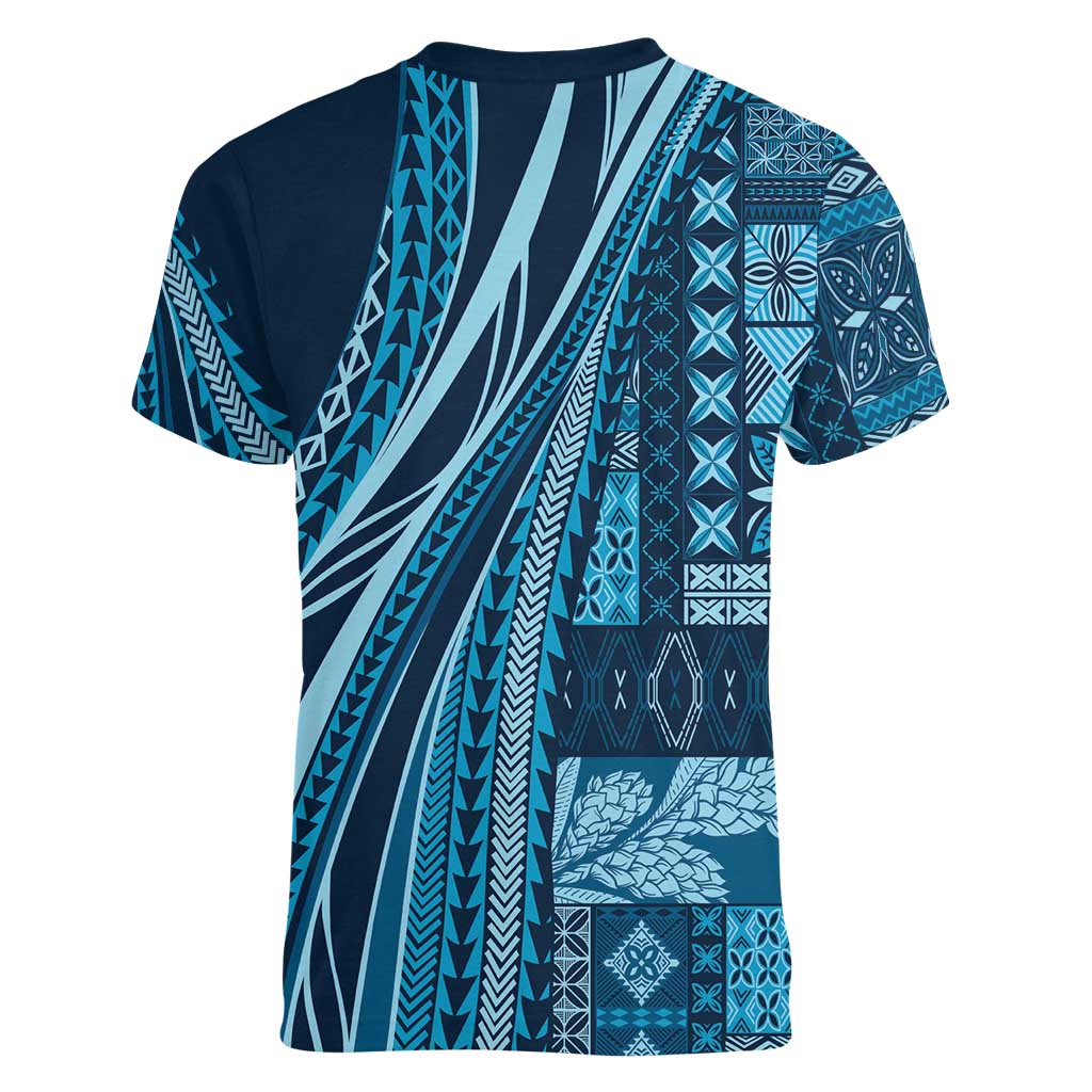 Pasifika Women's Day - Samoa Siapo Malu Tattoo Inspired Women V-Neck T-Shirt Navy Blue