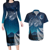 New Zealand Matariki Couples Matching Long Sleeve Bodycon Dress and Hawaiian Shirt Starry Night Style LT7 Navy - Polynesian Pride