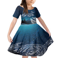 New Zealand Matariki Family Matching Mermaid Dress and Hawaiian Shirt Starry Night Style LT7 Daughter's Dress Navy - Polynesian Pride