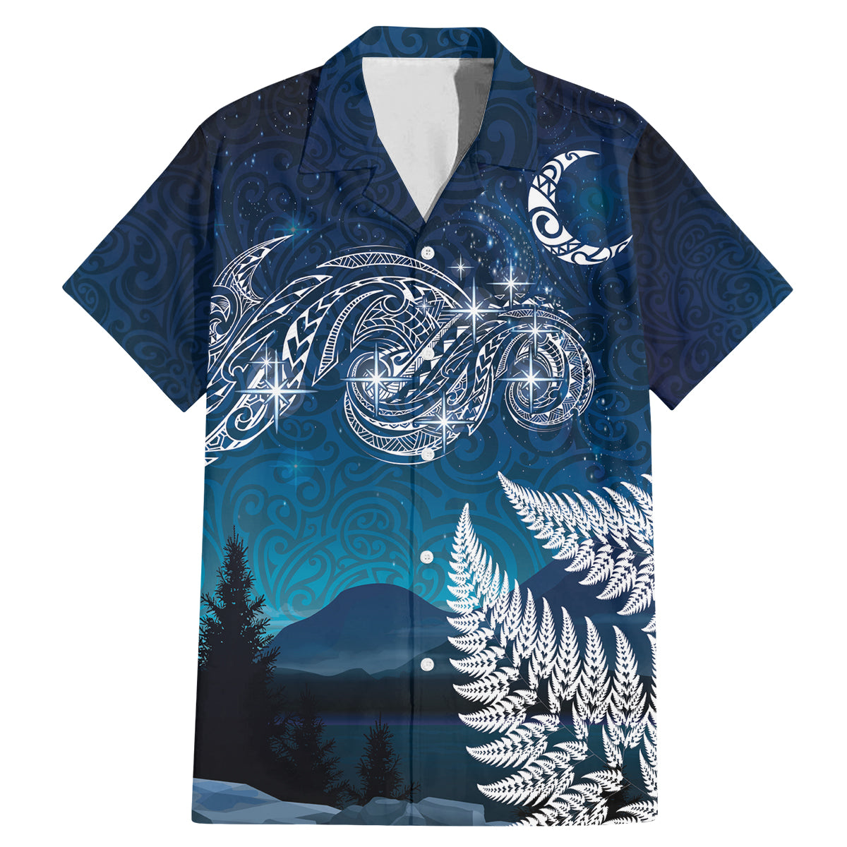 New Zealand Matariki Family Matching Mermaid Dress and Hawaiian Shirt Starry Night Style LT7 Dad's Shirt - Short Sleeve Navy - Polynesian Pride