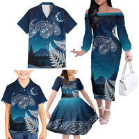New Zealand Matariki Family Matching Off The Shoulder Long Sleeve Dress and Hawaiian Shirt Starry Night Style LT7 - Polynesian Pride
