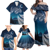New Zealand Matariki Family Matching Off Shoulder Maxi Dress and Hawaiian Shirt Starry Night Style LT7 - Polynesian Pride