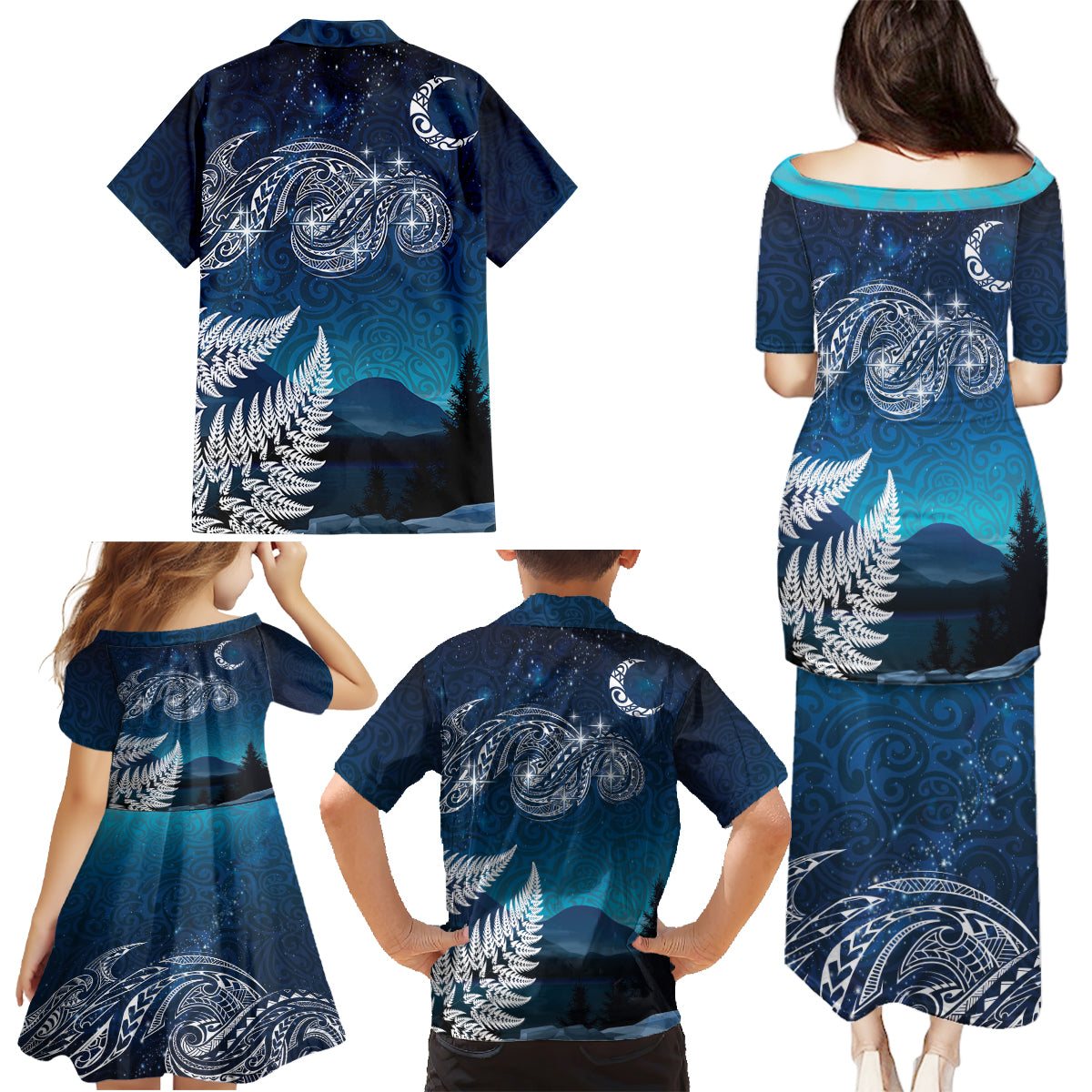 New Zealand Matariki Family Matching Puletasi and Hawaiian Shirt Starry Night Style LT7 - Polynesian Pride