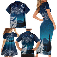 New Zealand Matariki Family Matching Short Sleeve Bodycon Dress and Hawaiian Shirt Starry Night Style LT7 - Polynesian Pride