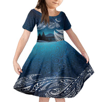 New Zealand Matariki Family Matching Summer Maxi Dress and Hawaiian Shirt Starry Night Style LT7 Daughter's Dress Navy - Polynesian Pride