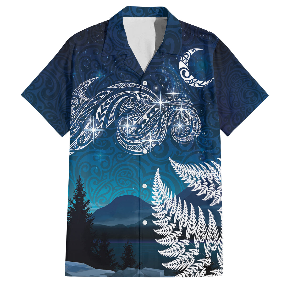 New Zealand Matariki Family Matching Summer Maxi Dress and Hawaiian Shirt Starry Night Style LT7 Dad's Shirt - Short Sleeve Navy - Polynesian Pride