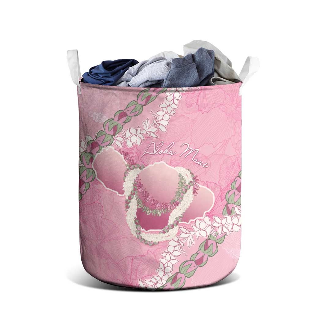 Hawaii Maui Island Flowers Lei Laundry Basket Lokelani Rose Pink