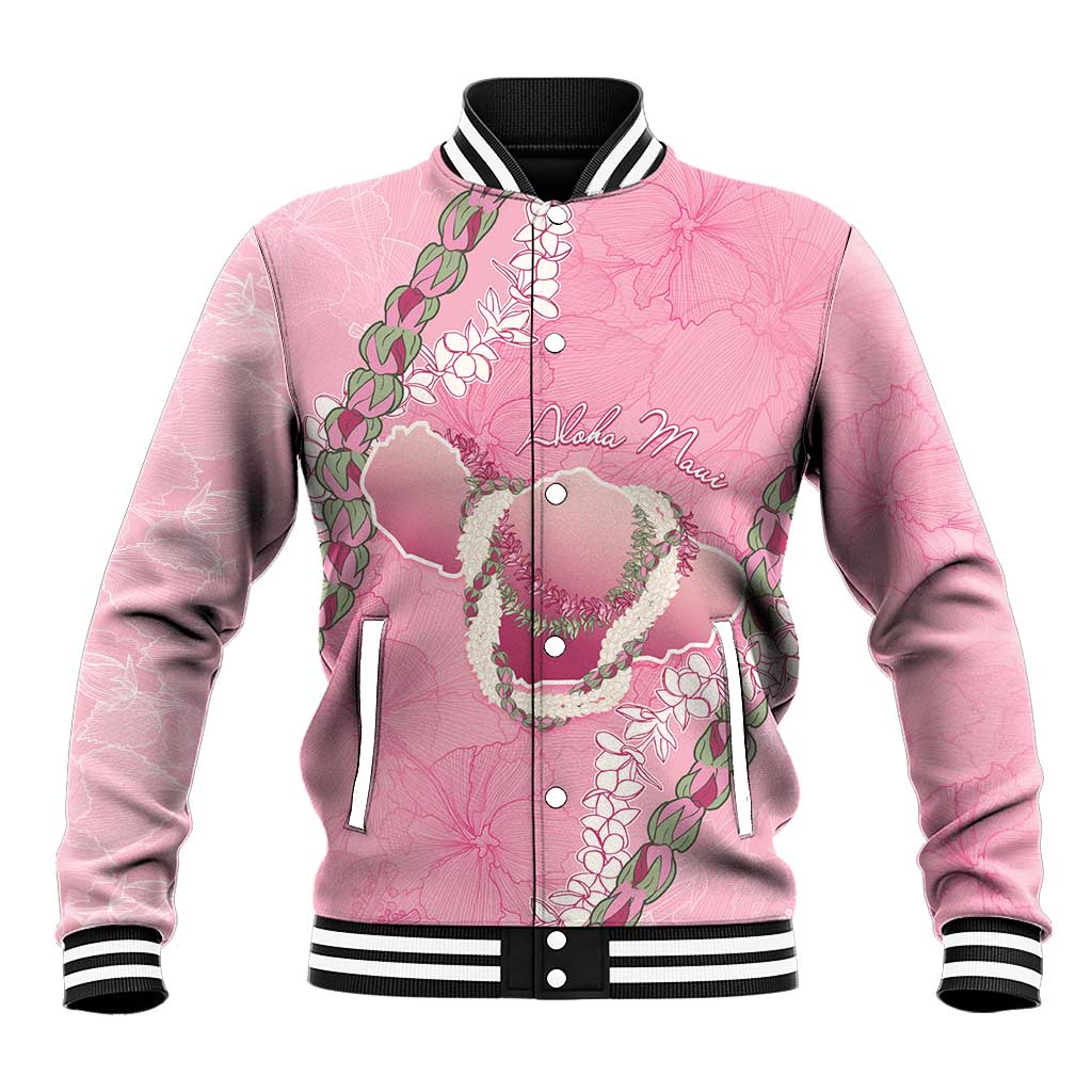 Hawaii Maui Island Flowers Lei Baseball Jacket Lokelani Rose Pink