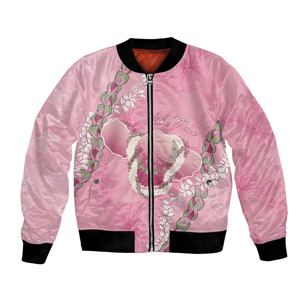Hawaii Maui Island Flowers Lei Bomber Jacket Lokelani Rose Pink