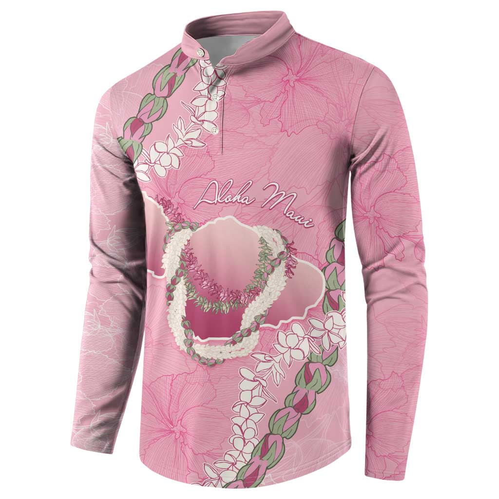 Hawaii Maui Island Flowers Lei Button Sweatshirt Lokelani Rose Pink