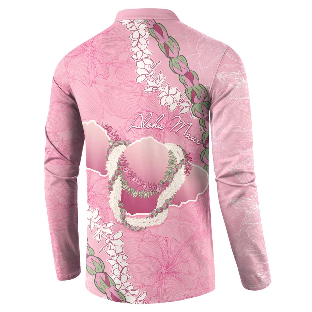Hawaii Maui Island Flowers Lei Button Sweatshirt Lokelani Rose Pink