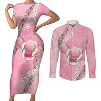 Hawaii Maui Island Flowers Lei Couples Matching Short Sleeve Bodycon Dress and Long Sleeve Button Shirt Lokelani Rose Pink LT7 Pink - Polynesian Pride