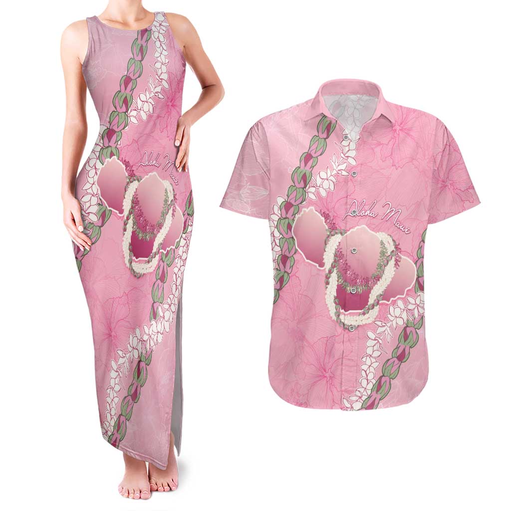 Hawaii Maui Island Flowers Lei Couples Matching Tank Maxi Dress and Hawaiian Shirt Lokelani Rose Pink LT7 Pink - Polynesian Pride