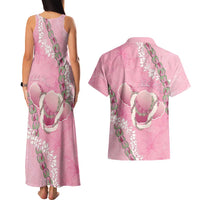 Hawaii Maui Island Flowers Lei Couples Matching Tank Maxi Dress and Hawaiian Shirt Lokelani Rose Pink LT7 - Polynesian Pride