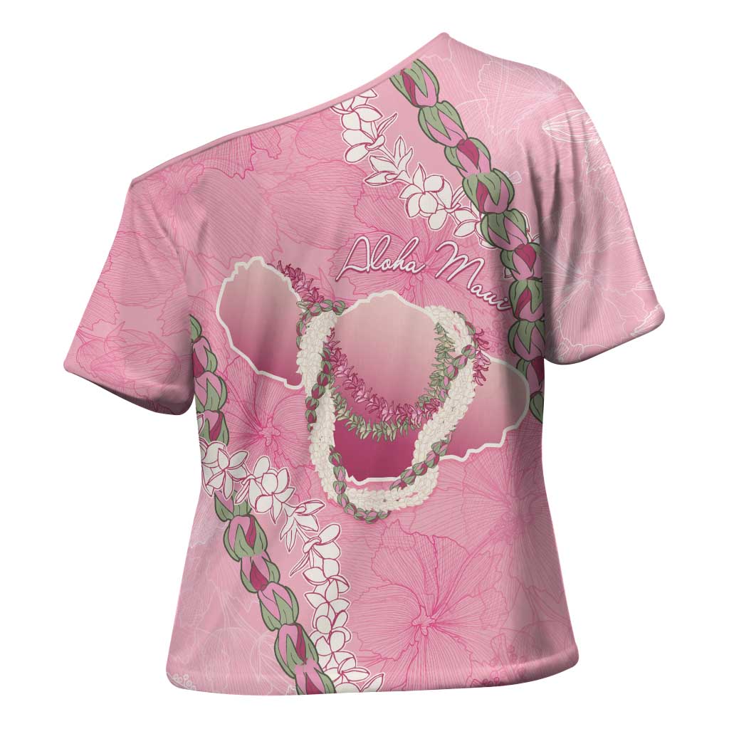 Hawaii Maui Island Flowers Lei Cross Shoulder Shirt Lokelani Rose Pink