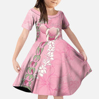 Hawaii Maui Island Flowers Lei Family Matching Long Sleeve Bodycon Dress and Hawaiian Shirt Lokelani Rose Pink LT7 Daughter's Dress Pink - Polynesian Pride