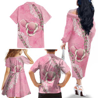 Hawaii Maui Island Flowers Lei Family Matching Off The Shoulder Long Sleeve Dress and Hawaiian Shirt Lokelani Rose Pink LT7 - Polynesian Pride