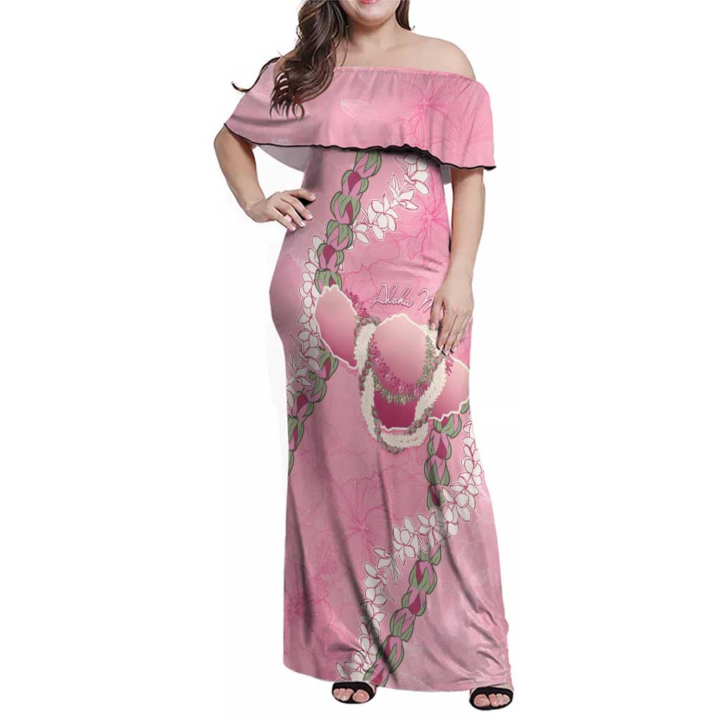 Hawaii Maui Island Flowers Lei Family Matching Off Shoulder Maxi Dress and Hawaiian Shirt Lokelani Rose Pink LT7 Mom's Dress Pink - Polynesian Pride