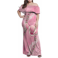 Hawaii Maui Island Flowers Lei Family Matching Off Shoulder Maxi Dress and Hawaiian Shirt Lokelani Rose Pink LT7 Mom's Dress Pink - Polynesian Pride