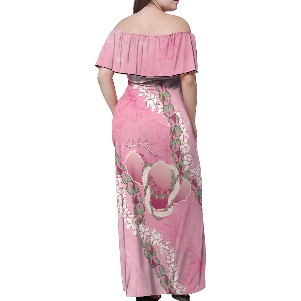 Hawaii Maui Island Flowers Lei Family Matching Off Shoulder Maxi Dress and Hawaiian Shirt Lokelani Rose Pink LT7 - Polynesian Pride