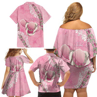 Hawaii Maui Island Flowers Lei Family Matching Off Shoulder Short Dress and Hawaiian Shirt Lokelani Rose Pink LT7 - Polynesian Pride