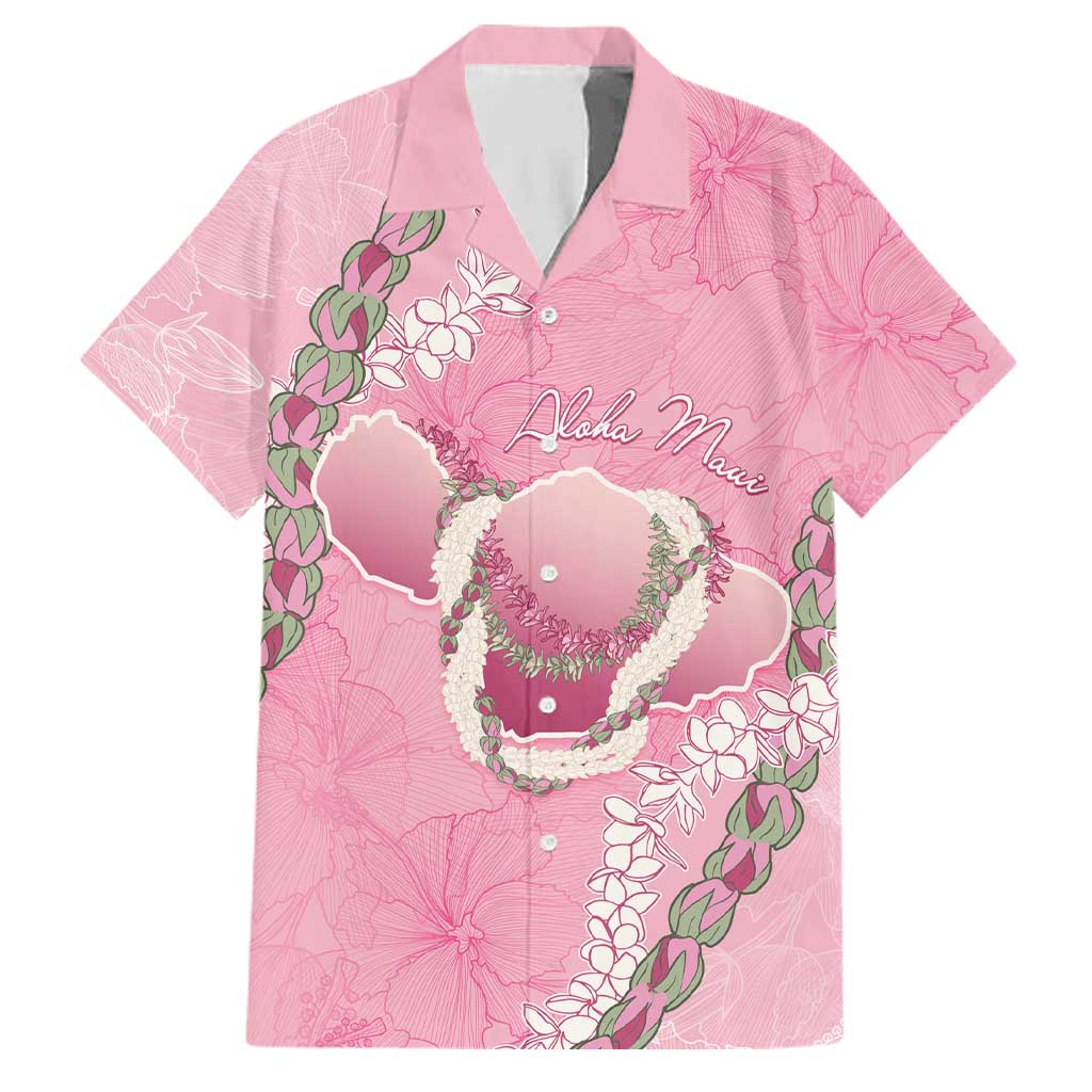 Hawaii Maui Island Flowers Lei Family Matching Off Shoulder Short Dress and Hawaiian Shirt Lokelani Rose Pink LT7 Dad's Shirt - Short Sleeve Pink - Polynesian Pride