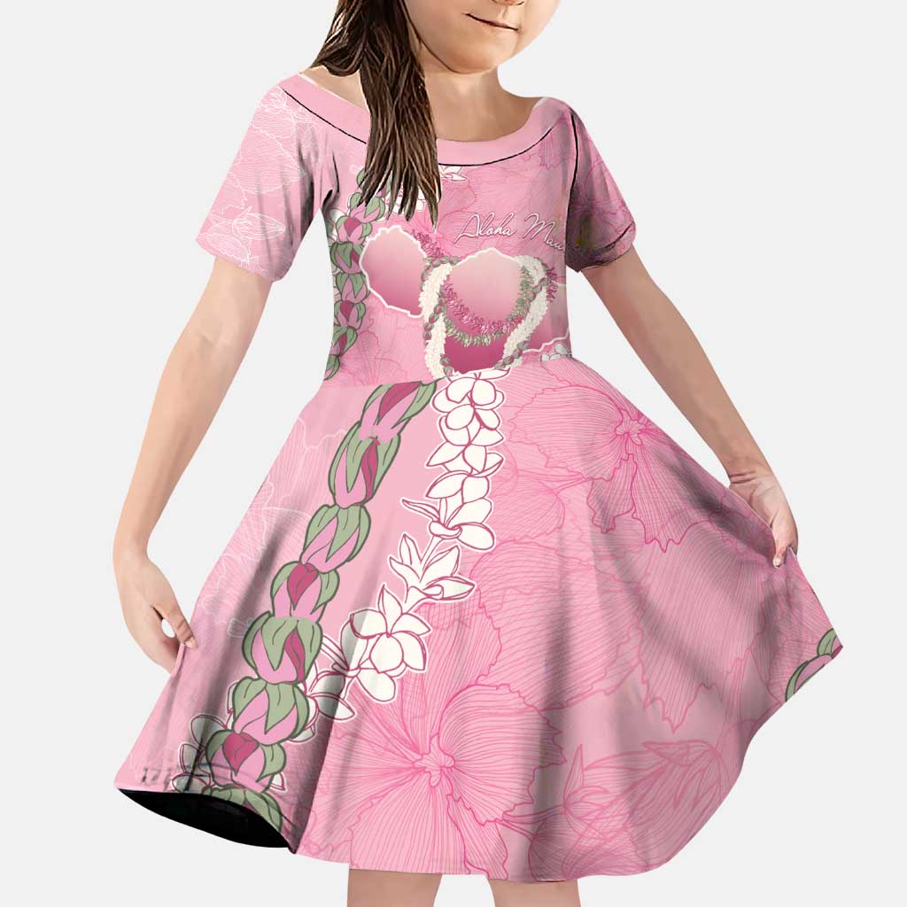 Hawaii Maui Island Flowers Lei Family Matching Puletasi and Hawaiian Shirt Lokelani Rose Pink LT7 Daughter's Dress Pink - Polynesian Pride