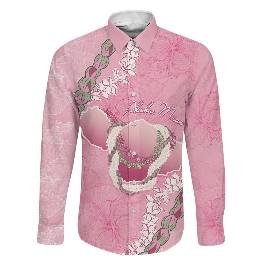 Hawaii Maui Island Flowers Lei Family Matching Puletasi and Hawaiian Shirt Lokelani Rose Pink LT7 Dad's Shirt - Long Sleeve Pink - Polynesian Pride