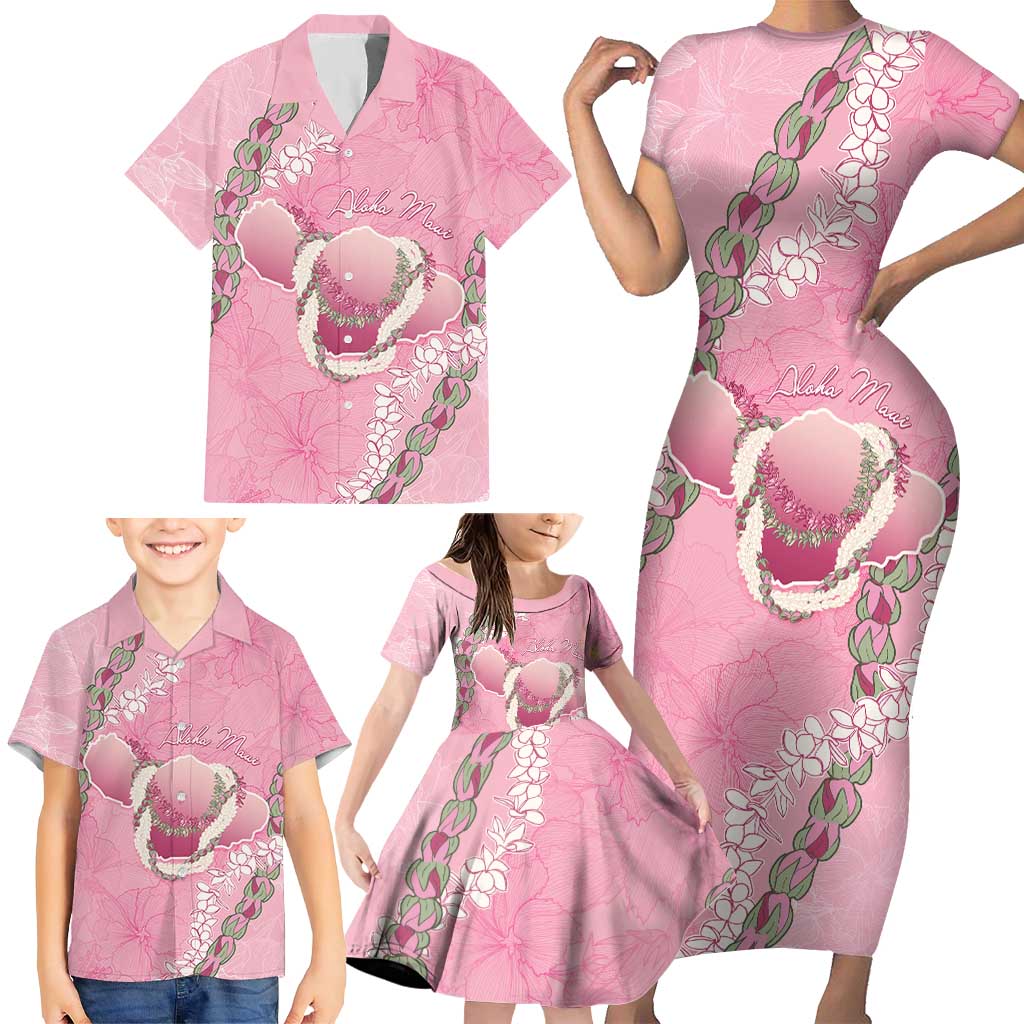 Hawaii Maui Island Flowers Lei Family Matching Short Sleeve Bodycon Dress and Hawaiian Shirt Lokelani Rose Pink LT7 - Polynesian Pride