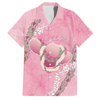 Hawaii Maui Island Flowers Lei Family Matching Tank Maxi Dress and Hawaiian Shirt Lokelani Rose Pink LT7 Dad's Shirt - Short Sleeve Pink - Polynesian Pride