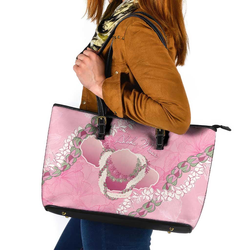 Hawaii Maui Island Flowers Lei Leather Tote Bag Lokelani Rose Pink