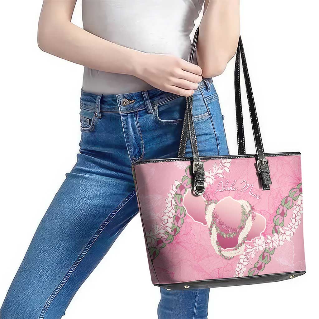 Hawaii Maui Island Flowers Lei Leather Tote Bag Lokelani Rose Pink