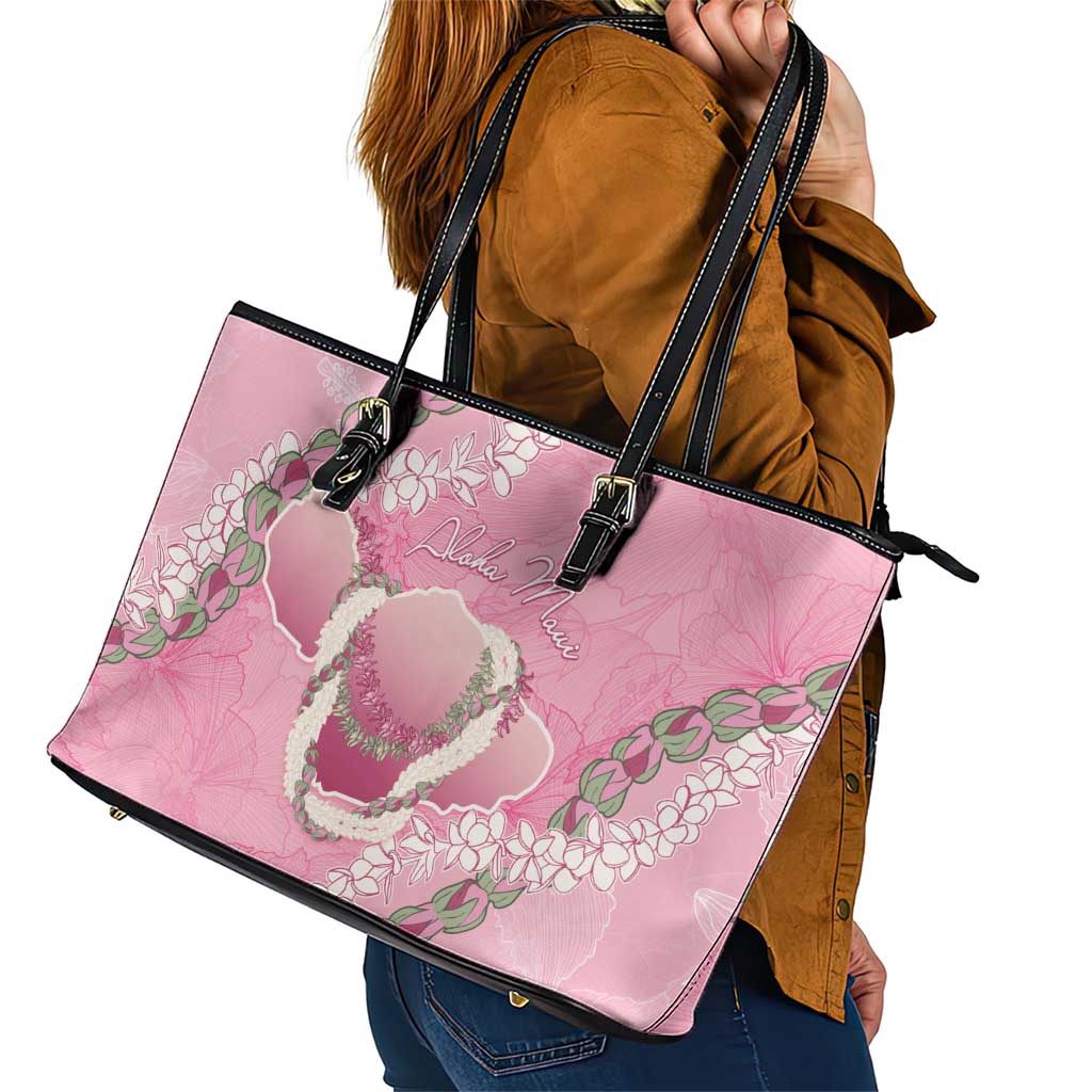 Hawaii Maui Island Flowers Lei Leather Tote Bag Lokelani Rose Pink