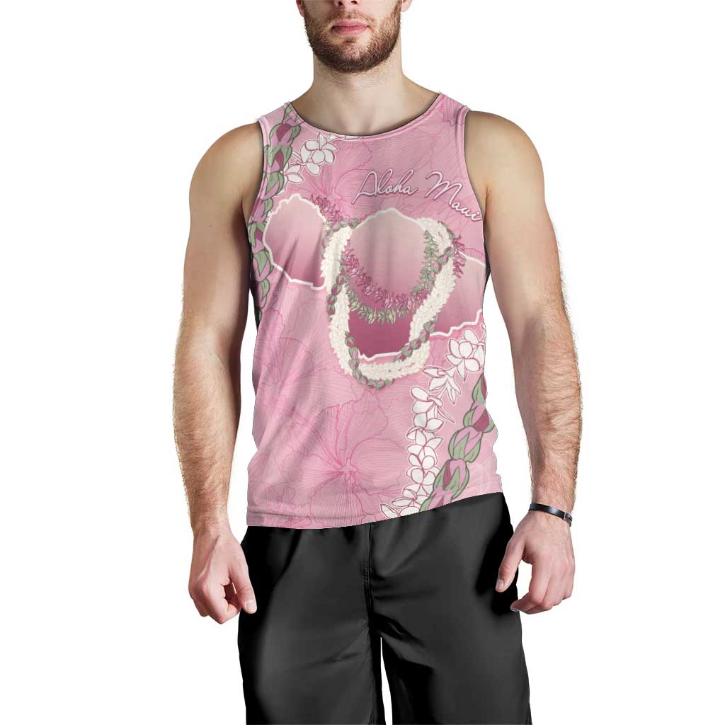 Hawaii Maui Island Flowers Lei Men Tank Top Lokelani Rose Pink