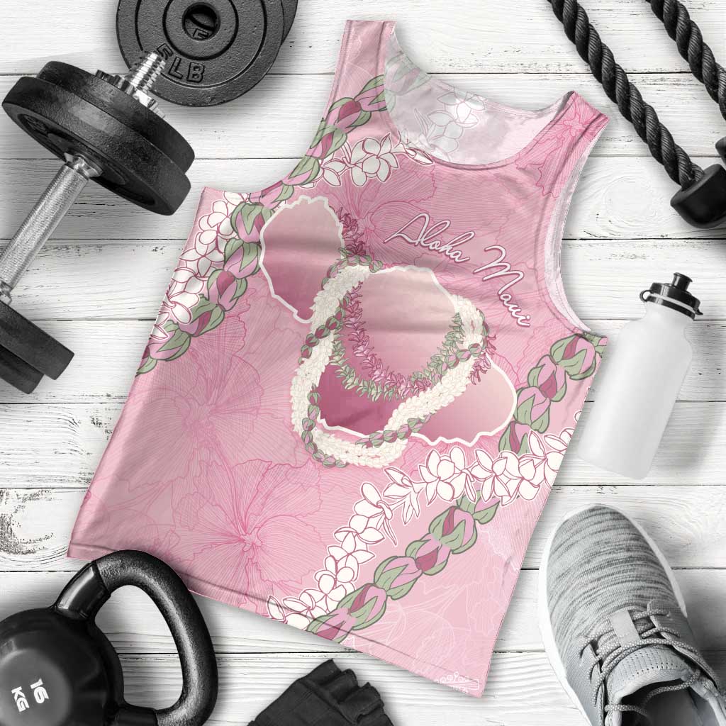 Hawaii Maui Island Flowers Lei Men Tank Top Lokelani Rose Pink