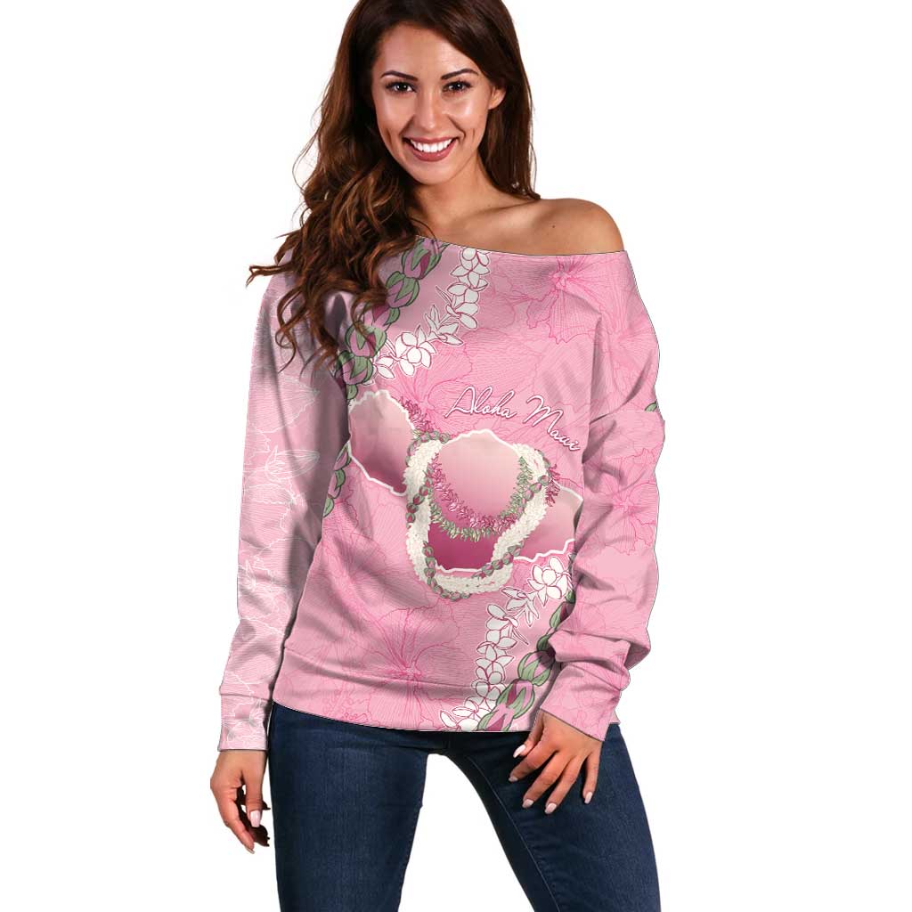 Hawaii Maui Island Flowers Lei Off Shoulder Sweater Lokelani Rose Pink