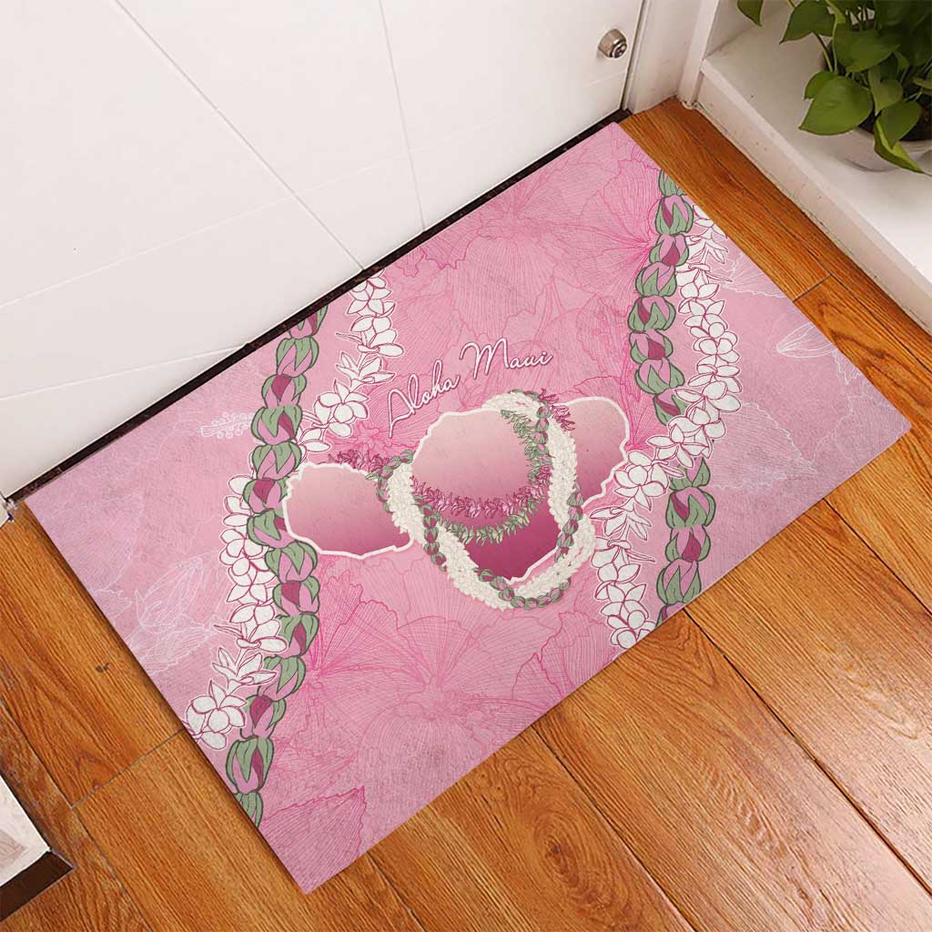 Hawaii Maui Island Flowers Lei Rubber Doormat Lokelani Rose Pink