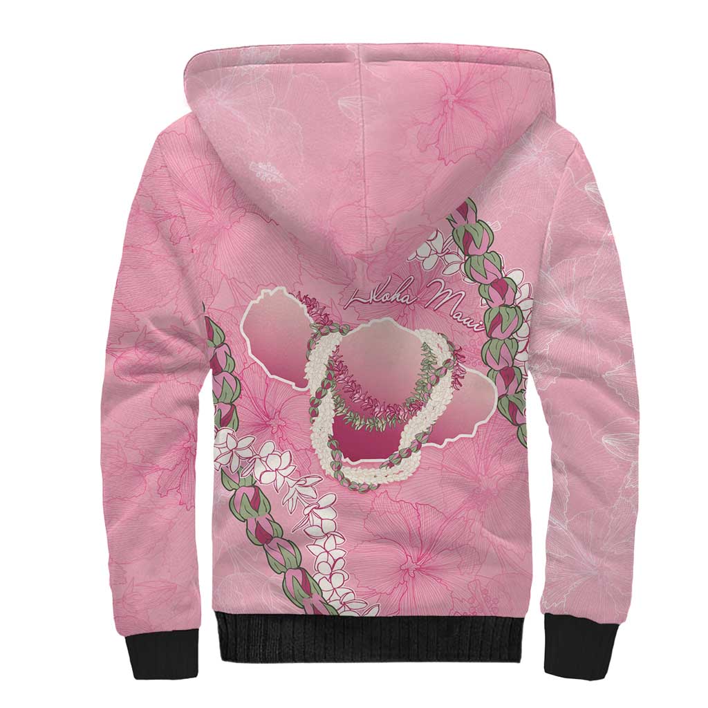 Hawaii Maui Island Flowers Lei Sherpa Hoodie Lokelani Rose Pink