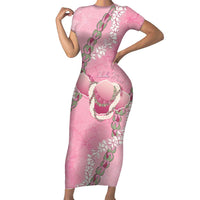 Hawaii Maui Island Flowers Lei Short Sleeve Bodycon Dress Lokelani Rose Pink